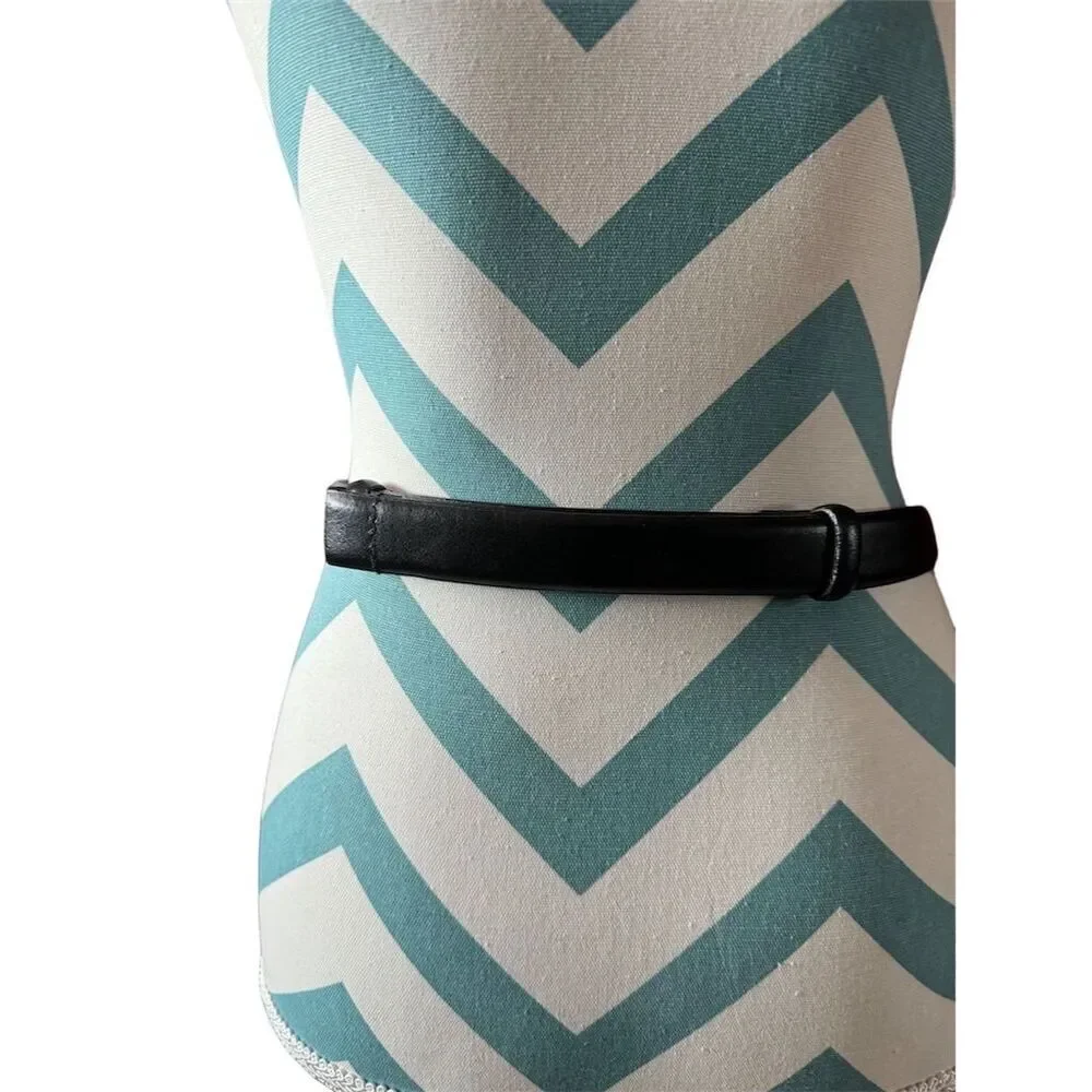 Chico's Women's Black Leather Belt Silver Claw Hook Buckle Size S/M